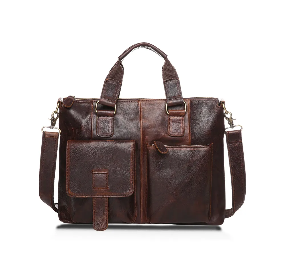 LACHIOUR Business Office Handag Men Real CRAZY HORSE Genuine Leather Messenger Bag Male Ducument Travel Laptop Shoulder Bag
